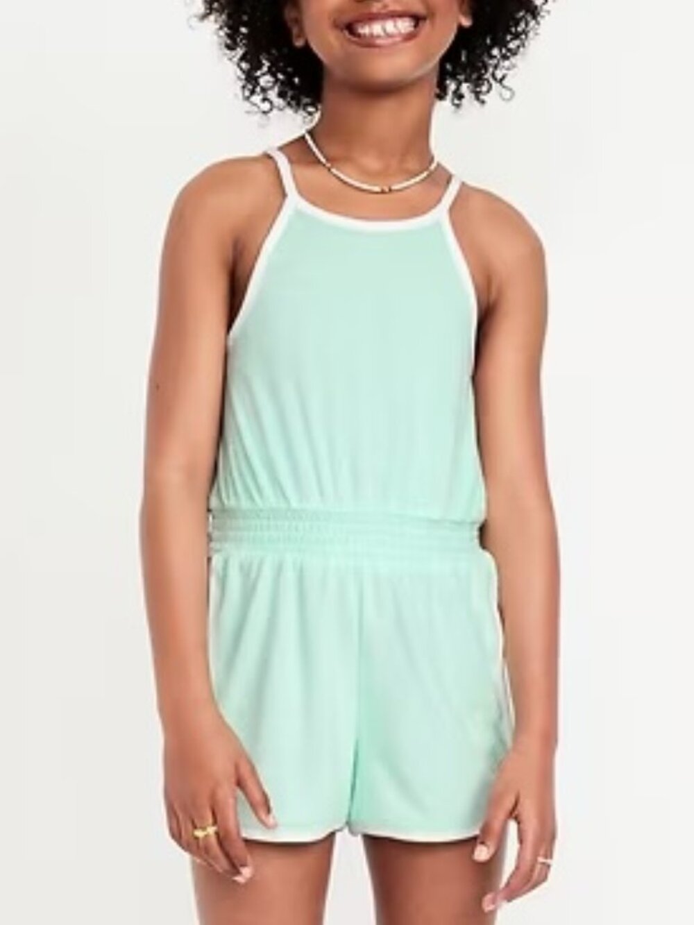 EUC Old Navy Waist-Defined Terry Romper for Girls in Mint Green XL